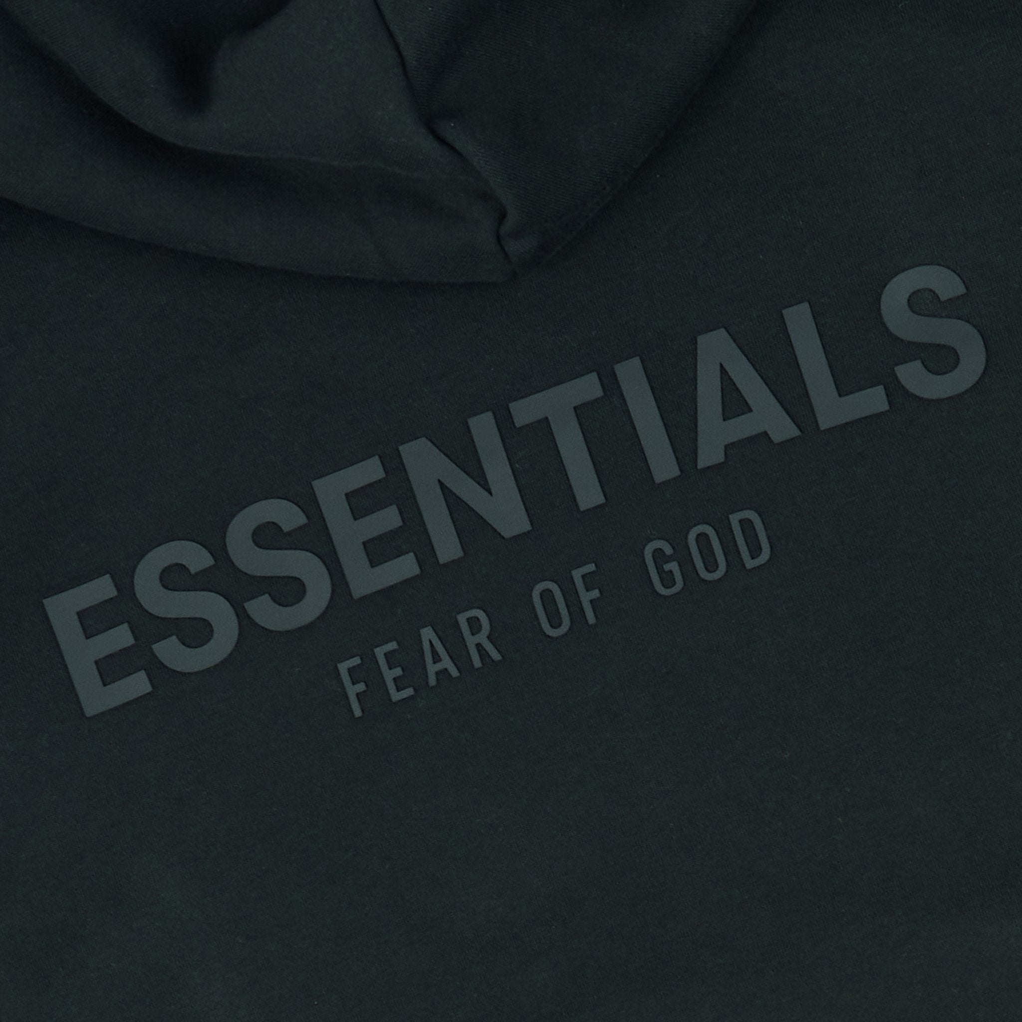 Image of Fear Of God Essentials Reverse Logo Black Hoodie (SS21)